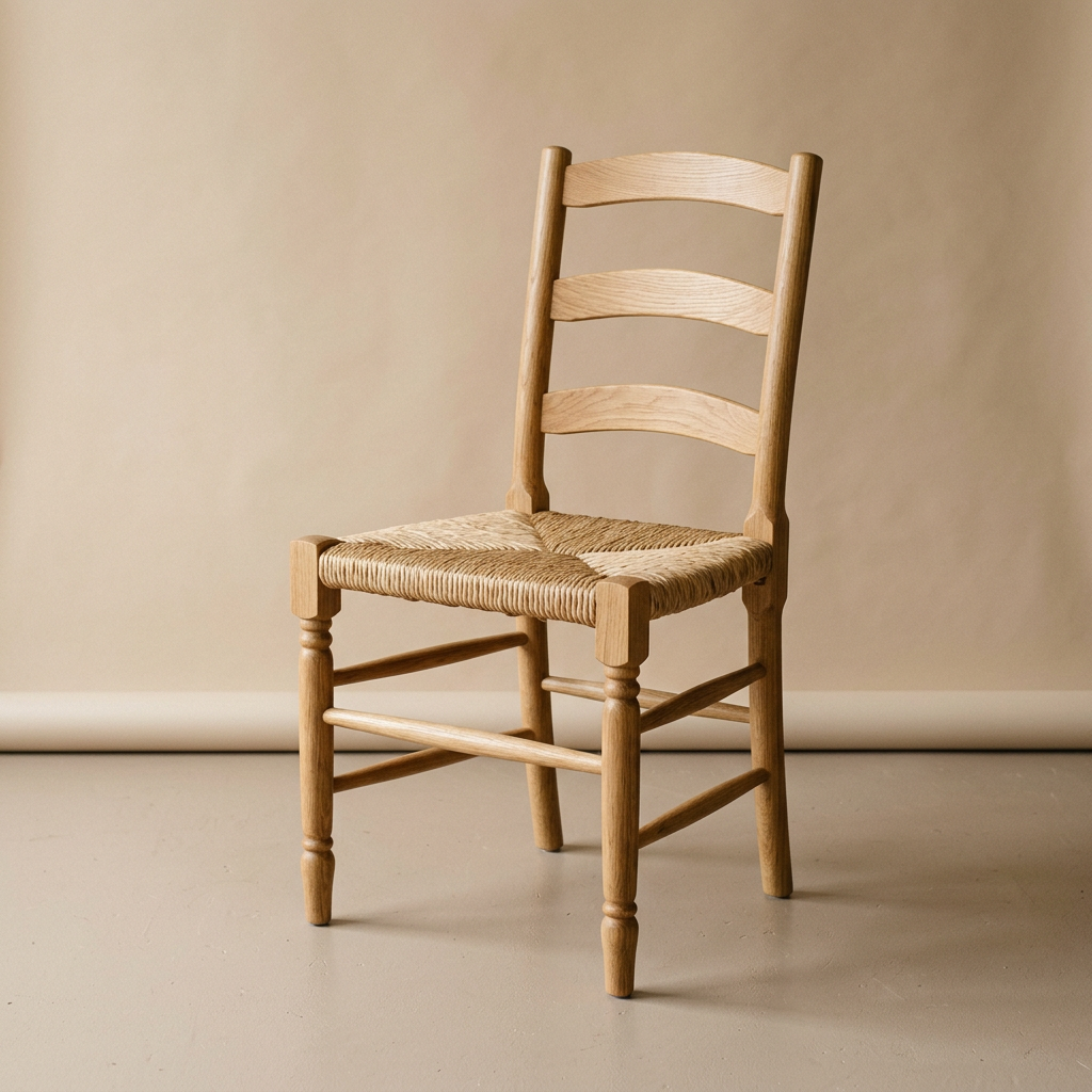 Mesa oak side chair with woven rush seat