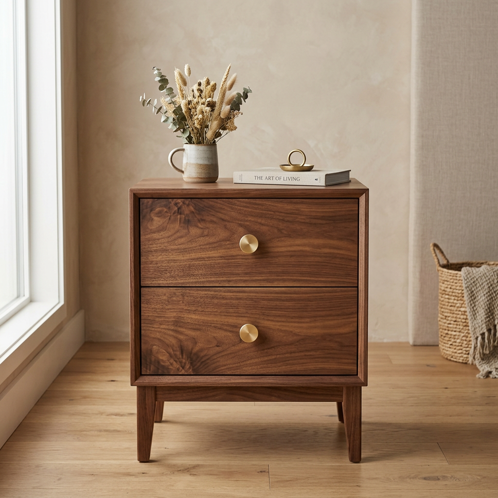 Linden walnut nightstand with two drawers